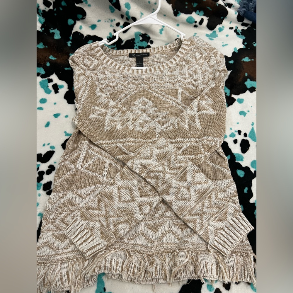 Beige and White Geometric Sweater